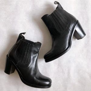 Italian Black Leather Heeled Chelsea Ankle Boots